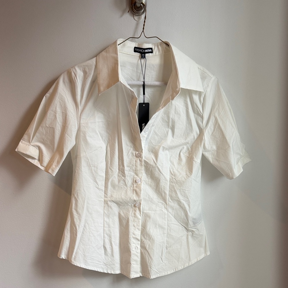 Fashion Nova White Button-Up Top